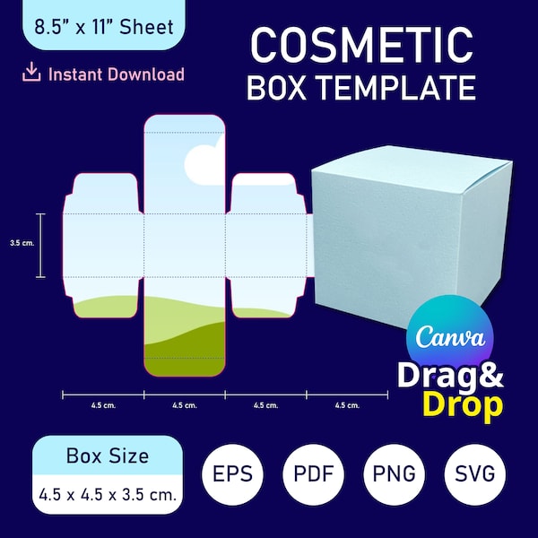 Cosmetic Box Template, Cosmetic Box SVG, Box Packaging, Box SVG Template, Box Canva Template, Cream Box Template