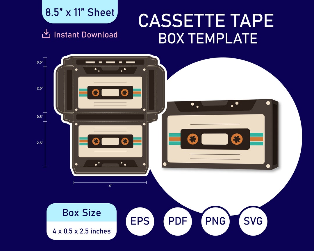 Cassette Tape Box Template, Retro Box Template , Tape Cassette Box