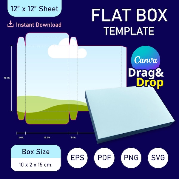 Flache Box-Vorlage, Box-Vorlage, Flache Box-Verpackung, Flache Box SVG-Vorlage