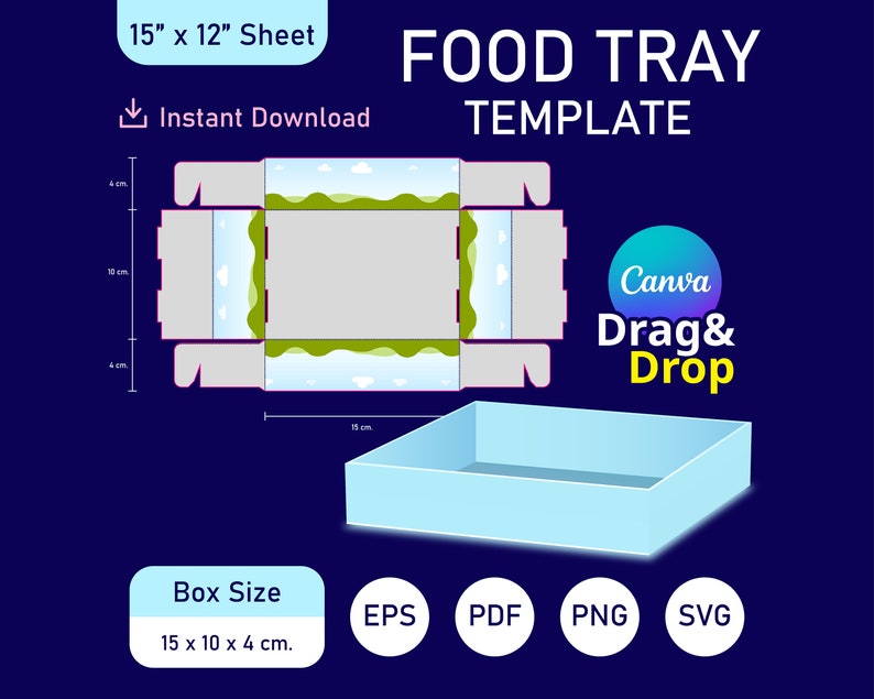 Food Tray Template, Food Tray Box, Tray for Party, Tray Template, Tray ...