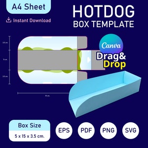 Hot-Dog-Box-Vorlage, Fast-Food-Box-Vorlage, Hot-Dog-Box-Verpackung, Hot-Dog-Box-SVG-Vorlage