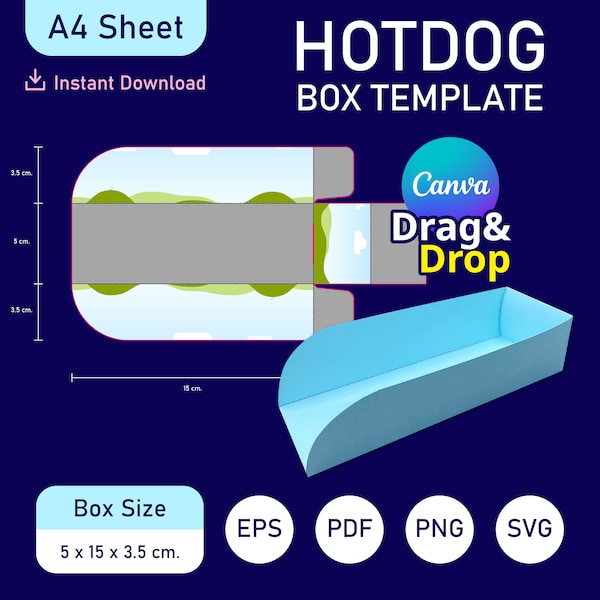 Hot Dog box Template, Fast Food box Template, Hot Dog Box Packaging, Hot Dog Box SVG Template