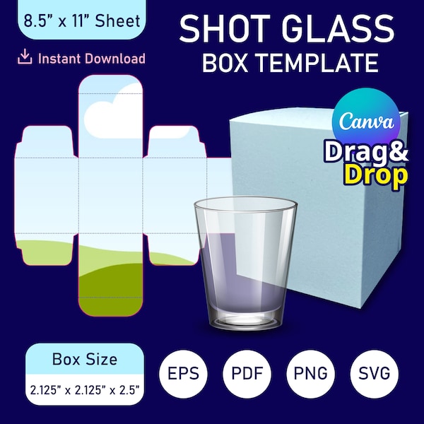 Shot Glass Box Template, Glass Box Template, Box Packaging, Classic Box Canva Template, Canva Template, Glass Box Template