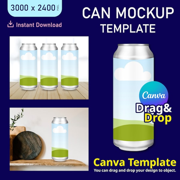 Can Mockup, Aluminum Can Mockup Template, Soda Can Mockup, Can Mockup Canva Template, Mockup