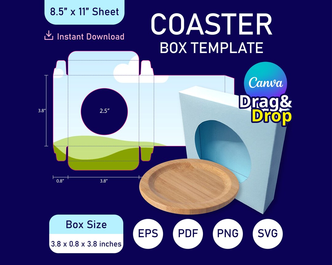 Coaster Placemat Glass Lid Box Template, Coaster Box Template, Coaster ...