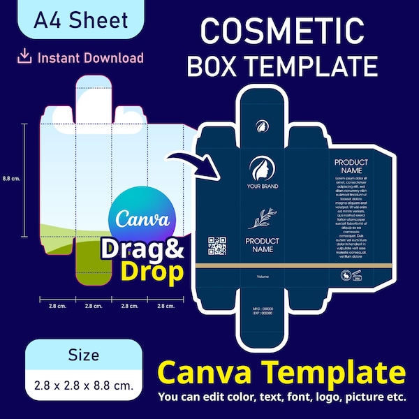 Scatola per cosmetici, Modello di scatola per cosmetici, Design di scatola per cosmetici, Confezione di scatola per cosmetici, Modello di scatola in tela, Scatola per cosmetici su tela, Modello in tela