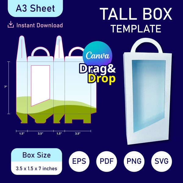 Tall Box Template, Box With Handle Box Template, Box Packaging, Classic Box Canva Template, Canva Template, Barbie Box Template