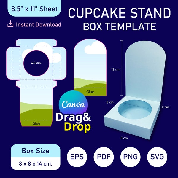 Cupcake Stand Box Template, Cupcake Stand, Box Packaging, Box SVG Template, Box Canva Template, Stand for Cupcake, Cupcake Box