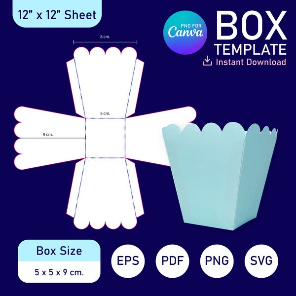 Popcorn box Template,  Popcorn Movie Night Box Template, Popcorn Packaging, Popcorn Box SVG Template