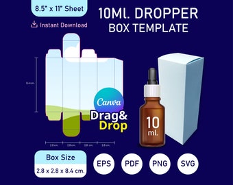 10ML Dropper Bottle Box Template, Essential Oil Bottle Template, Box Packaging, Box SVG Template, Box Canva Template, Dropper Box Template