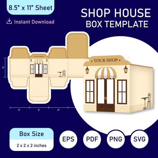 Shop House Box Template, Vintage Shop Box Template , Candy Box Template, Box for Party, Gift Box SVG, Gift Box Template, Shop Box Template