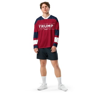 MAGA Hockey Fan Jersey with Trump Campaign Logo on Front, Trump 47 on Reverse, Trump 2024 Voting Day Shirt, Unique Gift for Conservatives