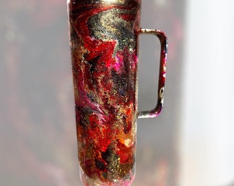 RTS#122 - 20oz Skinny Tumbler with Handle / Alcohol Inks / Glitter / Stainless Steel / with Slide Cover & Straw