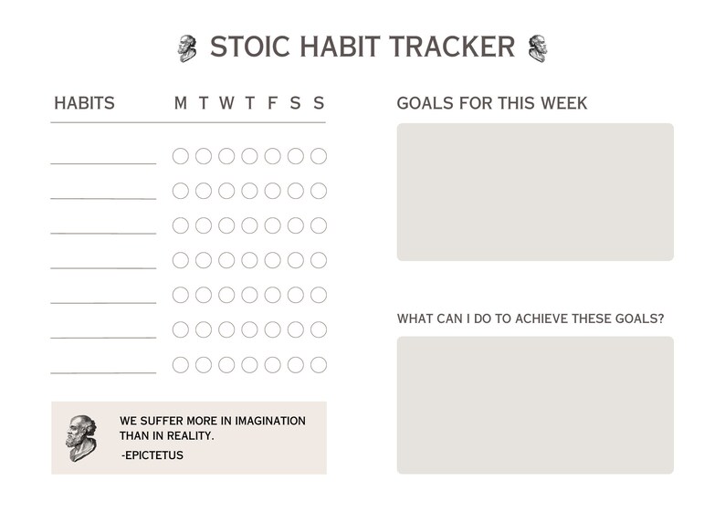 Weekly Stoic Habit Tracker Minimalist Design: Instant Download, Editable in Canva, and Fillable ...
