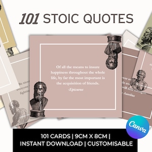 101 einzigartige Stoic Card Zitate Canva PDF Printables Mindset Transformation und persönliche Entwicklung, Stoizismus Affirmation, Täglicher Stoizismus