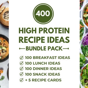 400 High Protein Recipe Ideas Bundle Whole Day Eating: Instant Download, Canva Customizable, Healthy & Delicious Recipes, Easy to Make Meals