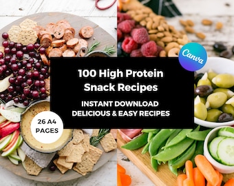 100 High Protein Snacks RECIPE IDEAS Digital eBook: Canva Customisable, Instant Download, and Healthy Delicious Recipes, Simple Easy To Make