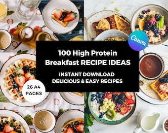 100 High Protein Breakfast Recipe IDEAS eBook: Instant Download, Canva Customizable, Healthy & Delicious, Easy Nutritious Morning Meal Ideas