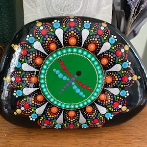 Large Hand Painted Dragonfly and Dot Mandala Rock, Mandala Stone, Thoughtful and Unique Gift, Home Decor, Garden Decor