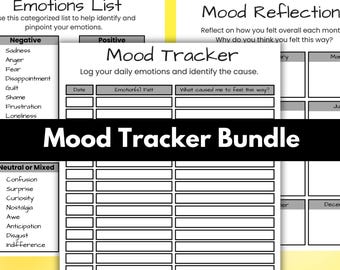 Digital Mood Tracker, Mental health journal page, emotion reflection PDF, printable self care tracker