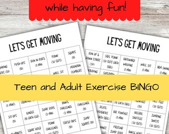 Teen Fitness Bingo Game – Digital Download | Printable Exercise Activity for Teens | Adult bodyweight workout, PDF Workout Challenge