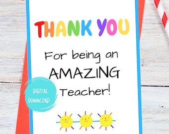 Printable Teacher Thank You Card, teacher appreciation card, teacher gift, foldable card, Digital Download | Foldable 5x7 PDF