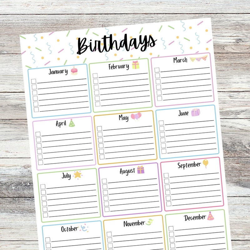 Birthday Calendar Etsy