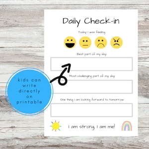 Kids Daily Emotion Check-In Printable: Feelings Journal, Mood Tracker, Self-Reflection PDF for Children