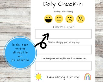 Kids Daily Emotion Check-In Printable: Feelings Journal, Mood Tracker, Self-Reflection PDF for Children