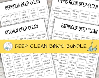 Whole Home Deep Clean Bingo Bundle Printable, Whole House Cleaning Checklist Game, Kitchen Bathroom Living Room Bedroom Reset Schedule PDF