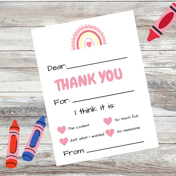 Kids Fill in the Blank Thank You Cards Pink - Etsy