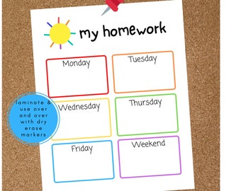 printing for homework My homework, homework tracker for young kids, assignment tracker, school, distance learning, virtual learning, online school, printable PDF