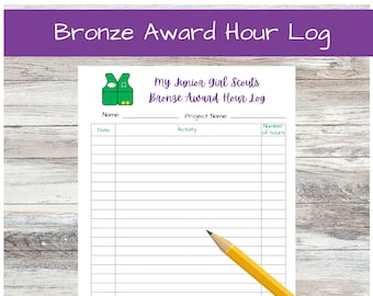Printable Bronze Award Hour Log, Junior Girl Scout Bronze Award time tracker, Girl Scout printable, PDF