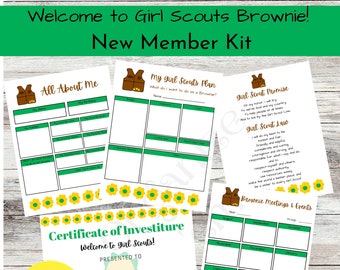Printable Brownie Girl Scout New Troop Member kit, new girl handouts, Brownie level, colorful, organization,  PDF