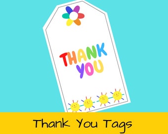 Thank You Tags printable; Birthday thank you tags, teacher appreciation thank you tags, party fabor tag;  PDF printables