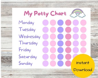 Girls Potty Training Chart printable; simple potty chart, potty tracker for kids, digital download