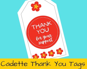 Cadette Girl Scouts Thank You Tags printable; Cookie sales, Fall Product, troop volunteer,  print, hole punch, ribbon PDF printables