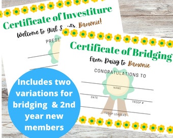 Brownie Girl Scouts Certificate printable,  bridging certificate, investiture certificate, fill in the blanks, customize, PDF printables