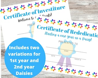 Daisy Girl Scouts Certificate printable,  investiture certificate, rededication certificate, fill in the blanks, customize, PDF printables