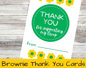 Brownie Girl Scouts Thank You cards printable; Cookie sales, Fall Product, troop volunteer, print, fill in PDF printables