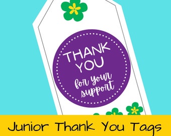 Junior Girl Scouts Thank You Tags printable; Cookie sales, Fall Product, troop volunteer, print, hole punch, ribbon PDF printables