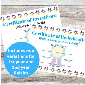 Daisy Girl Scouts Certificate printable,  investiture certificate, rededication certificate, fill in the blanks, customize, PDF printables