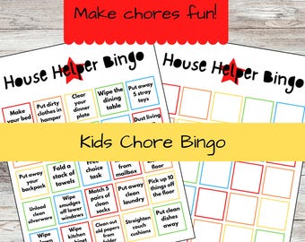 Kids Chore Bingo Printable, House Helper Chore Chart Game, Blank and Filled Elementary Routine Board, Daily Screen Free Reward Chart PDF