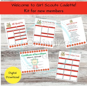 Printable Cadette Girl Scout New Troop Member kit, new girl handouts, Cadette level, colorful, organization,  PDF