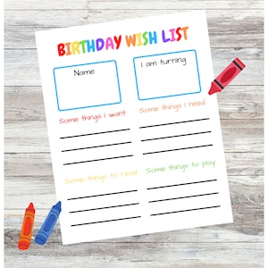 Kinder Geburtstagswunschliste: Druckbares PDF für Geschenkideen, Party-Planung & Geschenkverfolgung