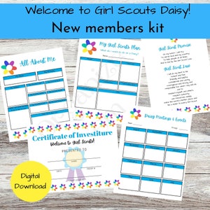 Printable Daisy Girl Scout New Troop Member kit,  new girl handouts, Daisy level, colorful, organization,  PDF