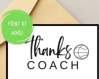 Printable Basketball Coach Thank You Card | DIY Foldable 5x7 Card | Instant Download | End of Season Gift | Basketball Team Appreciation