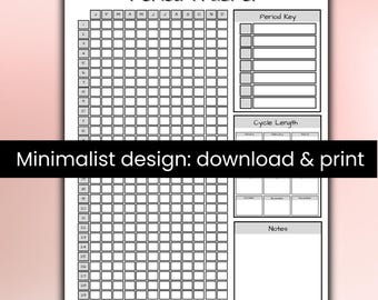 Minimalist Period Tracker, One-Page Menstrual Cycle Log, Ovulation tracker, Printable PDF, Gray White and Black Design