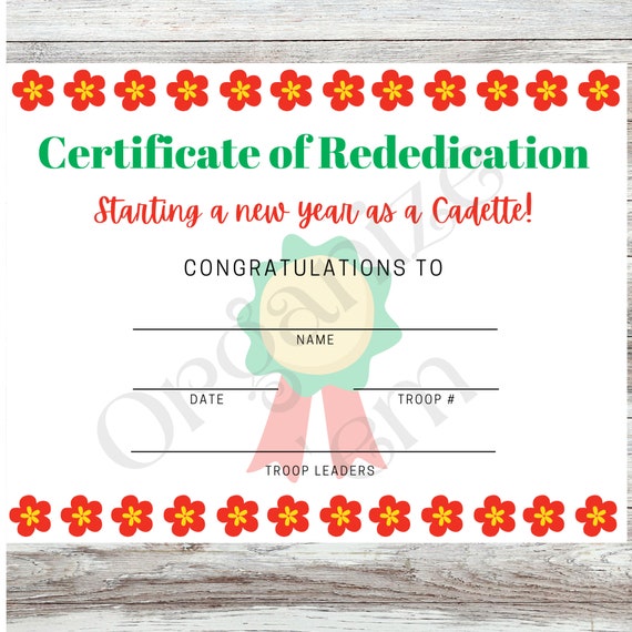 Cadette Girl Scouts Certificate printable rededication | Etsy