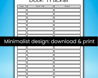 Minimalist Book Tracker, One-Page Reading Log, reading tracker, Printable PDF, Gray White and Black Design